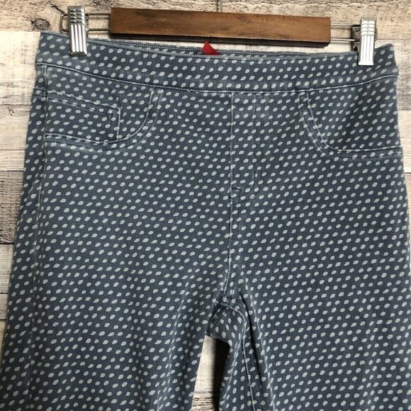 SPANX Pull On Pant Jeggings Mid Rise Medium Blue Denim Polka Dot Stretch - Picture 3 of 12